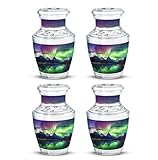 SUBSH Aurora Over A River with Snow Mountains - Small Ashes Urns for Adults - 3 Inch, Pack of 4 - Funeral Urns