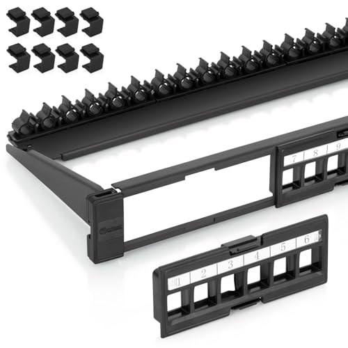 Everest 24 Port Keystone Patch Panel (10-Pack) - Removable 6-Port Panels - Use with Slim Profile Keystones ONLY (Wider Jacks May not fit Side by Side) - 8 Blank Keystone Jack Inserts Included