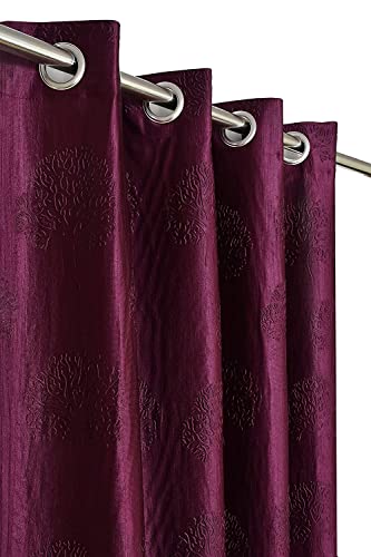 Image of Polyester Premium Tree Design Punching Screen for Home Office | Room Darkening Long Door Curtains 9 Feet Long Set of 4 | Modern Parde for Living Room and Bedroom | Wine Curtains