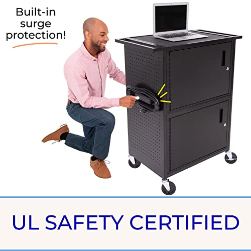 Line Leader Stellar Av Cart | Computer Cart With Pegboard Siding & 12 Hooks For Customizable Storage | Two Locking Cabinets | Ul Safety Certified Power Outlets | Mobile Workstation With Locking Wheels #TOP4