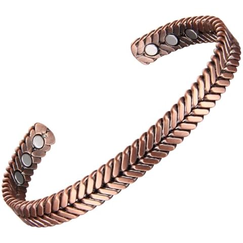 Fashtour Copper Bracelet for Women 99.99% Pure Copper 6pcs with Powerful Magnets Twisted Wire Crochet Embossed Open Bangle Jewelry Cover