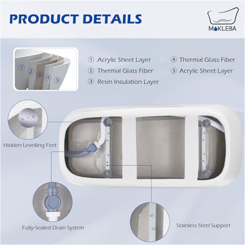 Image of 59 inch Acrylic Freestanding Bathtub, Single Slipper Free Standing Tub, Soaking Tub with Integrated Slotted Overflow, Toe-Tap Chrome Drain, cUPC Certified, Glossy White