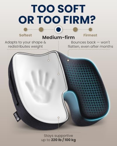 5 STARS UNITED Seat Cushion - Memory Foam Chair Cushion for Tailbone Pain Relief - Ergonomic Support for Coccyx, Sciatica & Butt - Office, Desk & Gaming Chair, Car Seat, Wheelchair, Airplane, Black — view 5