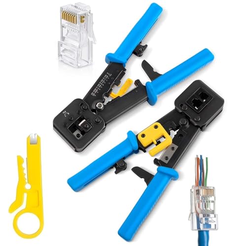 Image of SmartTech crimping tool RJ45 for Pass Through Connector Cut Strip Crimp Electrical Cable Heavy Duty Crimper for RJ11 RJ45 Plugs Professional Networking Cat5 5e Cat6 Crimp Tool