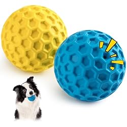 HIPPIH Indestructible Squeaky Dog Toys, Interactive Dog Balls 2 Pack, Dog Chew Toys for Aggressive Chewers, Natural Rubber Puppy Toys for Large/Medium Dogs, Tough Puppy Teething Toys, Relieve Anxiety