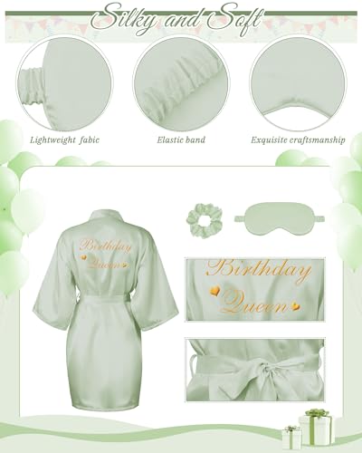 Image of Neer 21 Pcs Women Birthday Party Robe Set Queen Squad Kimono Satin Bathrobes with Eye Mask and Scrunchie for Birthday