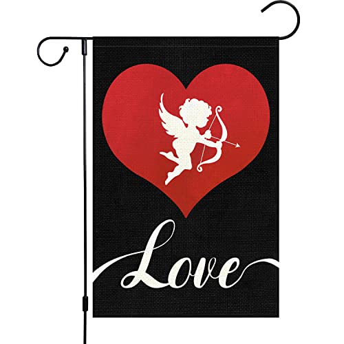 Heyfibro Valentine's Day Garden Flag, Arrow Cupid With Love Heart Design Garden Flags, 12 X 18 Inch Double Sided Yard Flag, Valentines Decor House Flag For Anniversary Wedding Home Outdoor Decoration(Only Flag) #TOP14