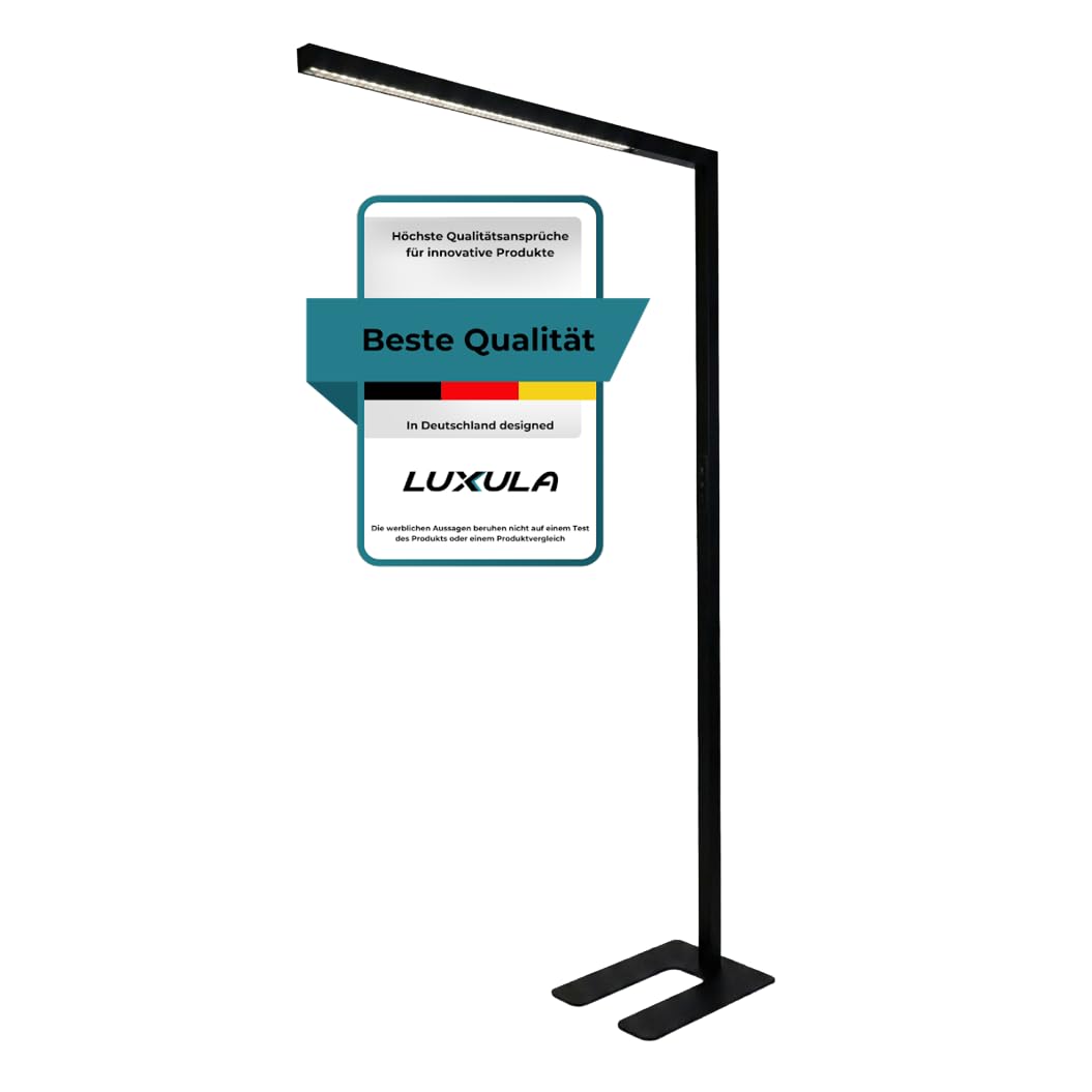 LUXULA Büro Stehleuchte LED Up/Down dimmbar Schwarz - Stehlampe Büro mit Touchsteuerung & Automatikdimmung, 45W 3500lm, 4000K Neutralweiß, UGR<16, CRI 98, Up/Down regelbar, 90° Abstrahlwinkel