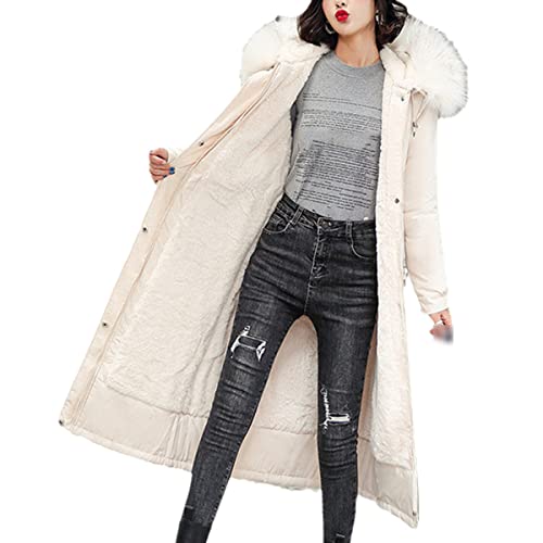 Veste en coton blanc pour femme haut de gamme avec col en fourrure et doublure laine