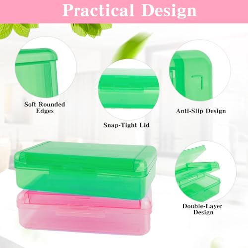 Image of Pencil Case Box, 2 PCS Green Pink Double Layer Large Capacity Plastic Pencil Boxs, Clear Hard Pen Case with Snap-tight Lid,Storage Art Craft Box Marker Organizer for Boys Girls Offices School Supplies