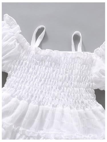 WDIRARA Toddler Girl's Cold Shoulder Puff Sleeve Smocked Swing A Line Dress3