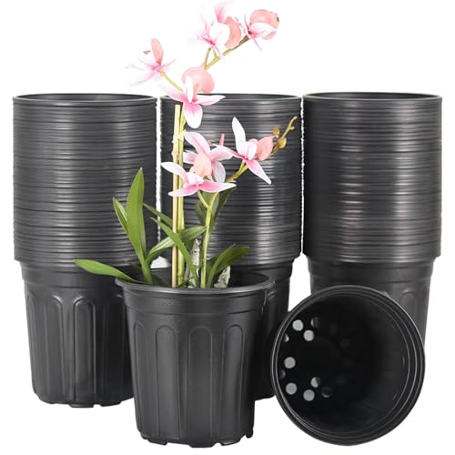 HECTOLIFE 100-Pack 1 Gallon Flexible Flower Plant Nursery Pots Plastic Plant Pots with Drainage Holes Garden Flower Pots for Succulents Seedlings Cuttings Transplanting
