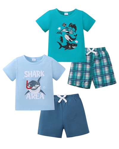 Jecson 2T Boy Clothes Toddler Boys Summer Outfits Cotton Shark Short Sleeve T-shirts and Shorts Set 4 Pieces