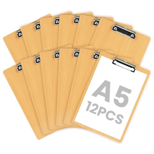 OFFCUP Klemmbrett A5 Holz 12 Stück Klemmbretter mit Metalklemme Clipboard Schreibbrett A5 Hartplatten-Klemmbrett Zwischenablage für Büro Täglichen Besorgungslisten Restaurant Schule