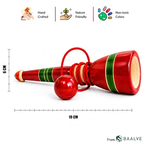 Image of Premium Cup and Ball Game | Channapatna Wooden Traditional Toy | Skills Development Game | Fun & Learning | Balancing Games | Portable & Durable | Kids & Adults Ages 5+.