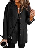 Dokotoo Fall Jackets for Women 2025 Fashion Casual Quilted Jackets Boyfriend Collared Long Sleeve Button Down Shirts Oversized Jacket Coats Outwear Black Shackets for Womens Clothing L