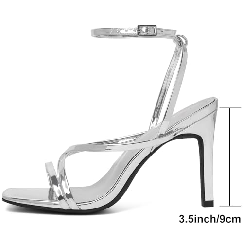 Image of Mostrin Strappy Heels for Women Square Open Toe Lace Up Heeled Sandals Ankle Strap Sexy Stiletto High Heels for Party, Prom, Dating, Wedding