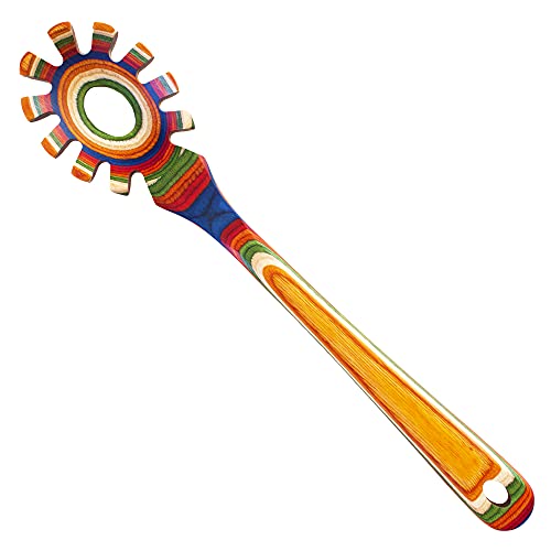Baltique Marrakesh Collection Wooden Spaghetti Spoon – 12.5" Pasta Server with Teeth, Colorful Birch Wood Utensil for Portioning, Stirring & Serving Noodles by Totally Bamboo - Used condition - US$13.87