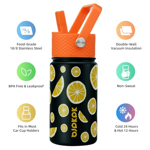 Image of BJPKPK Insulated Water Bottle, 15oz Stainless Steel with Straw Lid