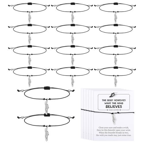 Quelay 12 Sets Cross Country Gift Adjustable Running Bracelets with Motivation Cards Track Field Accessories Gifts Runner Charm Wristband for Men Women Sport Football Team Christmas