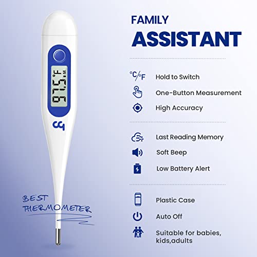 Femometer Thermometer for Adults and Kids, Digital Thermometer with Fever Alert, Memory Recall, C/F Switchable, for Oral, Rectal or Under Arm Use, Klein Blue - Thumbnail 6