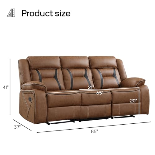 Faux Leather Manual Reclining Sofa, 3 Seat Recliner Sofa Chair,…