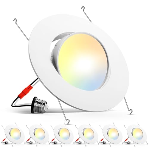 Amico 5/6 Inch Retrofit Eyeball Gimbal Can Lights 6 Pack, Metal Trim, 5CCT LED Recessed Lights...