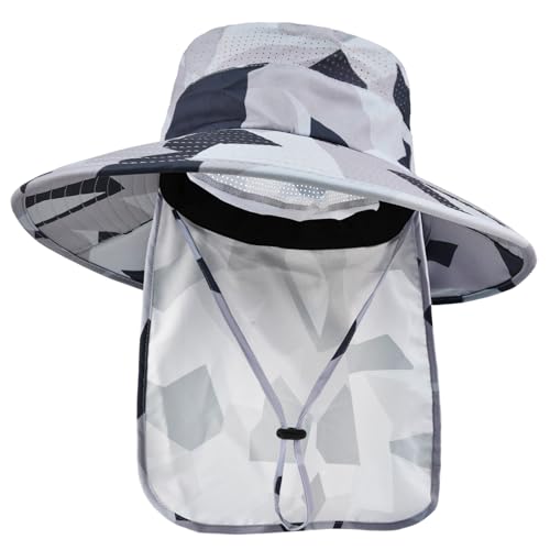 Image of Sun Hats for Men Women Fishing Hat UPF 50+ Breathable Wide Brim Bucket Hats Summer UV Protection Safari Hat with Neck Flap