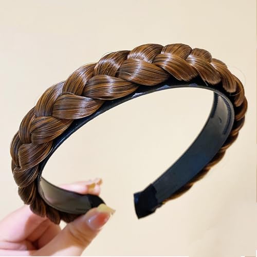 Denlydom Headband 3 Strands Synthetic Hair Plaited Headband Braid Braided With Teeth Hair Band Band Beauty accessory Stretch Braid Headbands Hairpiece for Women (Brown-3 Strands)
