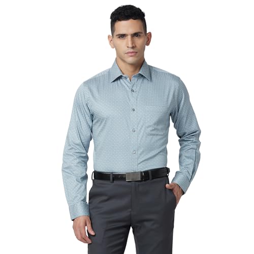 Image of Raymond Men's Slim Fit Pure Cotton Structure Pattern Semi Cutaway Collar Full Sleeve Formal Shirt
