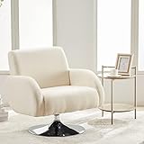 Swivel Accent Chair for Living Room, Modern Linen Fabric Armchair with Chrome Round Base, 360°Swivel