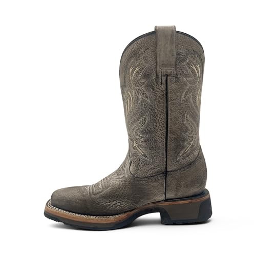 Men’s Leather Western Cowboy Boot Square Toe Mid Calf Rubber Sole2