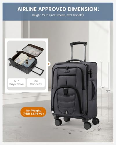 Bagage à main 22x14x9 approuvé par la compagnie aérienne avec serrure TSA pour voyage d'affaires – Image 4
