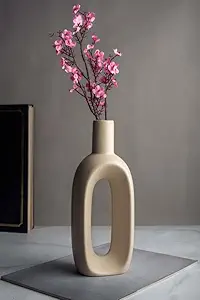MRD White Ceramic Flower Vase Matte Finish 10 Inch Long Oval Shape Bottle Vase for Living Room, Dining Table Decoration (1 Piece, Without Flowers)