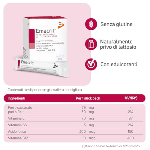 Pharma Line Emacrit Stick – Integratore Alimentare Di Ferro Con Acido Folico, Vitamine C, B6 E B12 Ad Alta Assimilabilità, 30 Stick Pack Orosolubili - 7