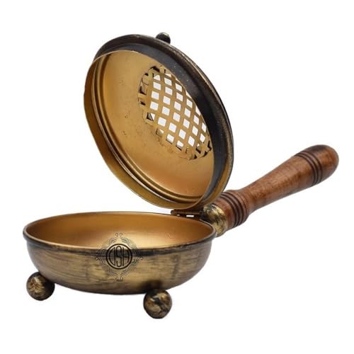 Image of DSH Home Purifying Hand-Loban Incense Burner, Loban Burner with Handle, Dhoop Dhuni Burner Sambrani Dhoop, Resin & Home Office Temple Prayer Butler (Antique)