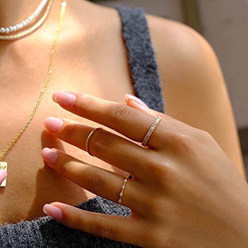 18K Gold Plated Dainty Vertical Baguette Eternity Band | CZ Stacking Ring in Gold | Womens Gold Stackable Ring Promise Ring Wedding Jewelry Hypoallergenic2