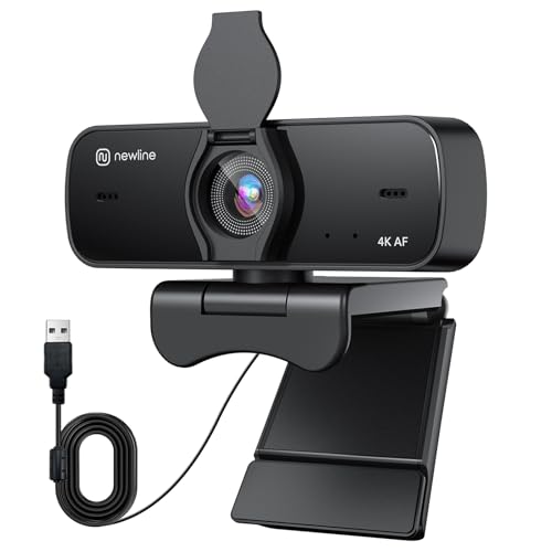 N newline Webcam 4k 30FPS PC Kamera mit 2 Mikrofon mit Sony Sensor, Aktualisiert Autofokus, Lichtkorrektur mit Webcam Abdeckung, USB Full HD Webcam für Mac Laptop Skype Streaming Homeoffice Gaming