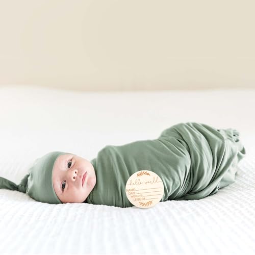 MairMore Baby Swaddle Receiving Blankets with Matching Beanie Set Newborn Nursery Swaddle Wrap for Baby Girls and Boys (Green)