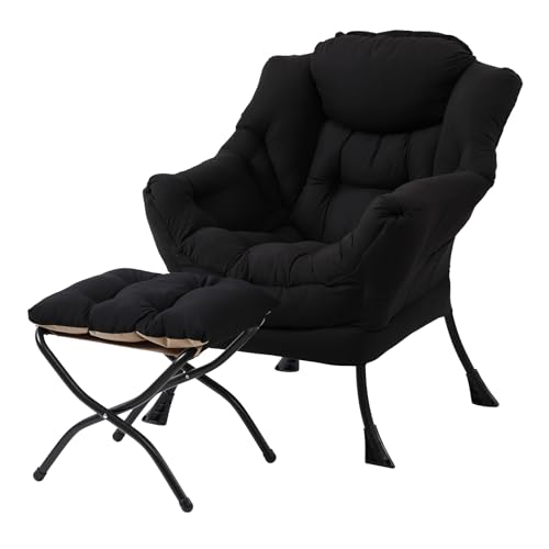 LITA Lazy Chair with Ottoman, Modern Accent Leisure Upholstered Sofa Chair, Contemporary Lounge Reading Chairs with Armrests and a Side Pocket for Living Room, Bedroom & Small Space, Black by LITA - Used condition - US$115.18