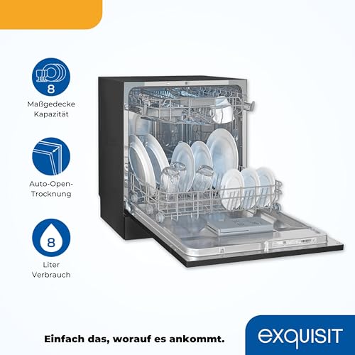 Exquisit Tischgeschirrspüler GSP508-030D schwarz | Spülmaschine 55 cm freistehend | Kleiner Geschirrspüler 8 Maßgedecke | Tischspülmaschine LED Display