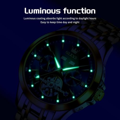 Image of OLEVS Automatic Watches for Men Luxury Skeleton Multi-Function Mechanical Watch Self Winding Date Waterproof Luminous Mens Watch
