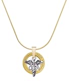 Silvertone Caduceus - Therapist - Custom Goldtone Message Ring Necklace&comma; 18"