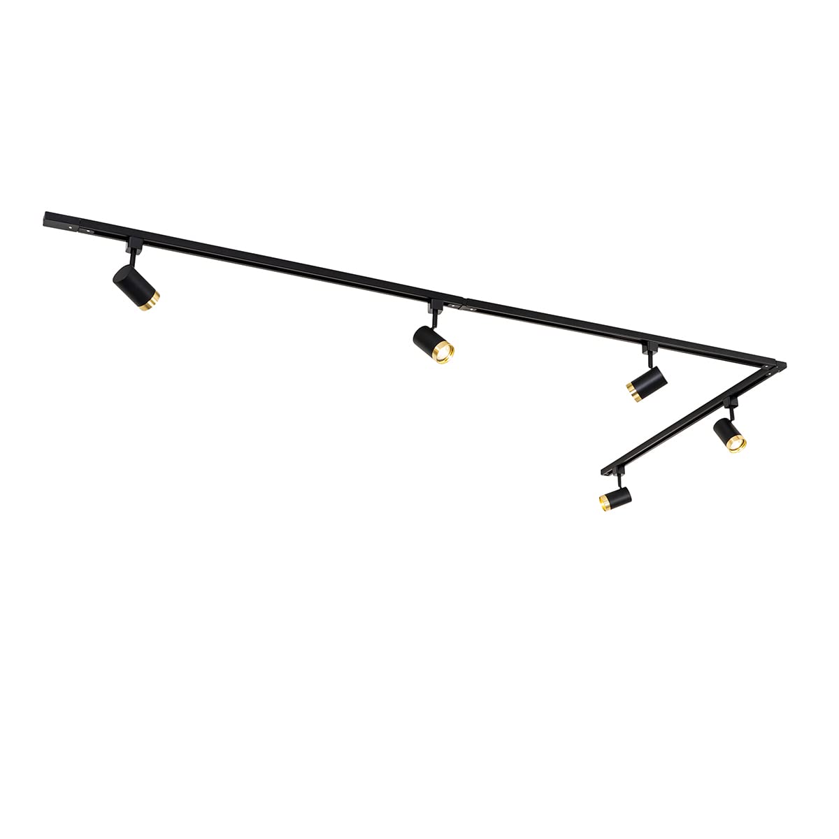 Qazqa - 1-Phase Track System with 5 Spots Black with Gold Ring - Jeana- - Modern - Suitable for LED GU10 | 5 Way Light - Aluminium Surface-Mounted spotway Light - Suitable for Bedroom I