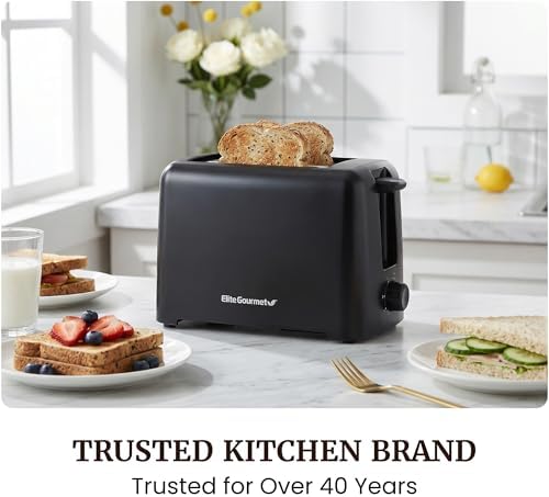 Elite Gourmet 2-Slice Cool-Touch Toaster, Extra-Wide 1.25" Slots, Black - 2