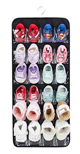 Image of PACMAXI Over The Door Shoes Organizer for 12 Pairs of Baby Shoes Boys Girl, Hanging Baby Shoe Organizer with Hanger(Polyester Material-Black)