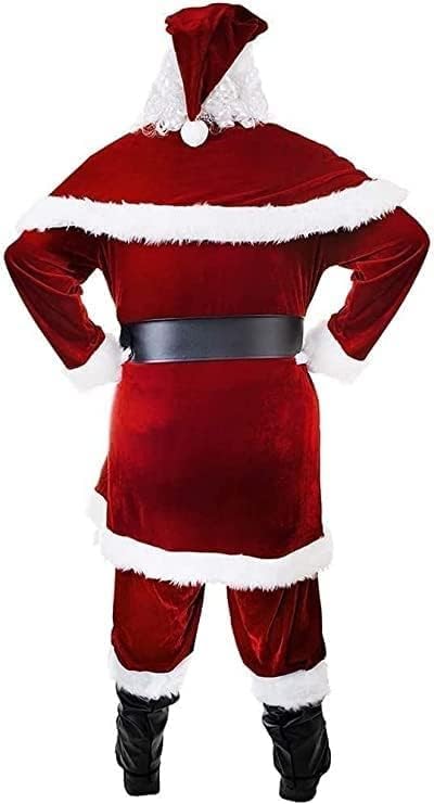 7 szt. kostium Świętego Mikołaja zestaw świąteczny Plus Size Deluxe aksamitny kostium Świętego Mikołaja dla mężczyzn dorosłych nastolatków