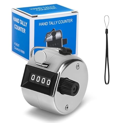 1Pc Silver Counter, 4-Digit Number Count with Metal Case Mechanical Counter for Coaching, Knitting, Lap, Fishing, Golf and Row with 1-Nylon Lanyard Convenient to Carry,Track and Field,Accessories