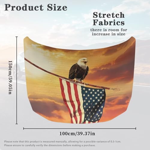 Image of Car Hood Cover Elastic Polyester Hood Wrap Patriotic Car Decor Exterior Accessories Eagle and American Flag Washable Universal Hood Covers for SUV Sedan
