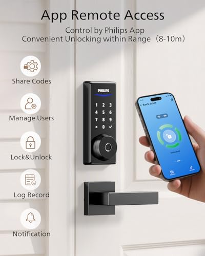 Philips Fingerprint Smart Lock, Keyless Entry Door Lock, Smart Door Locks for Front Door, Keypad Deadbolt, APP Control, 9-Month Long Battery - Image 4